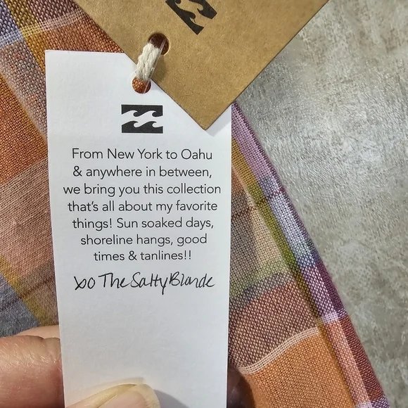 NWT Billabong The Salty Blonde Break Point Cropped Linen Blend Plaid Pants - Picture 11 of 11